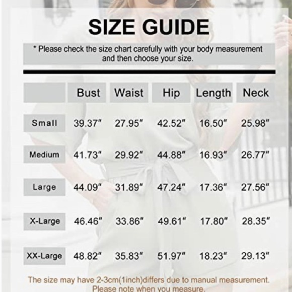 NWOT Casual V Neck Romper Short Sleeve Jumpsuit High Waist Belted w/ Pockets - Picture 4 of 4